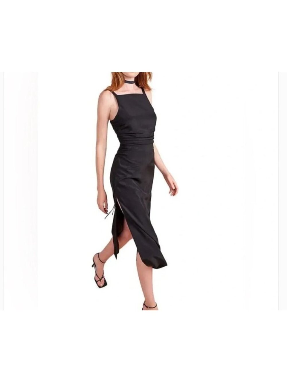 La Ligne Black Silk Midi Sasha Dress Timeless Classic Ruching Side Slit Lined XL